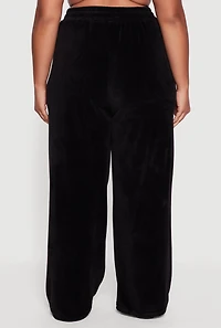 Womens Plus Wide Leg Velour Pants with Zip Pockets, Black,