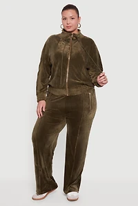 Plus Wide Leg Velour Pants with Zip Pockets