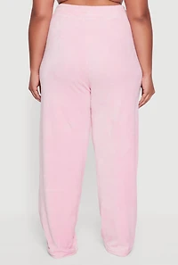 Womens Plus Size Wide Leg Velour Pants with Zip Pockets, Pink, Size 3X