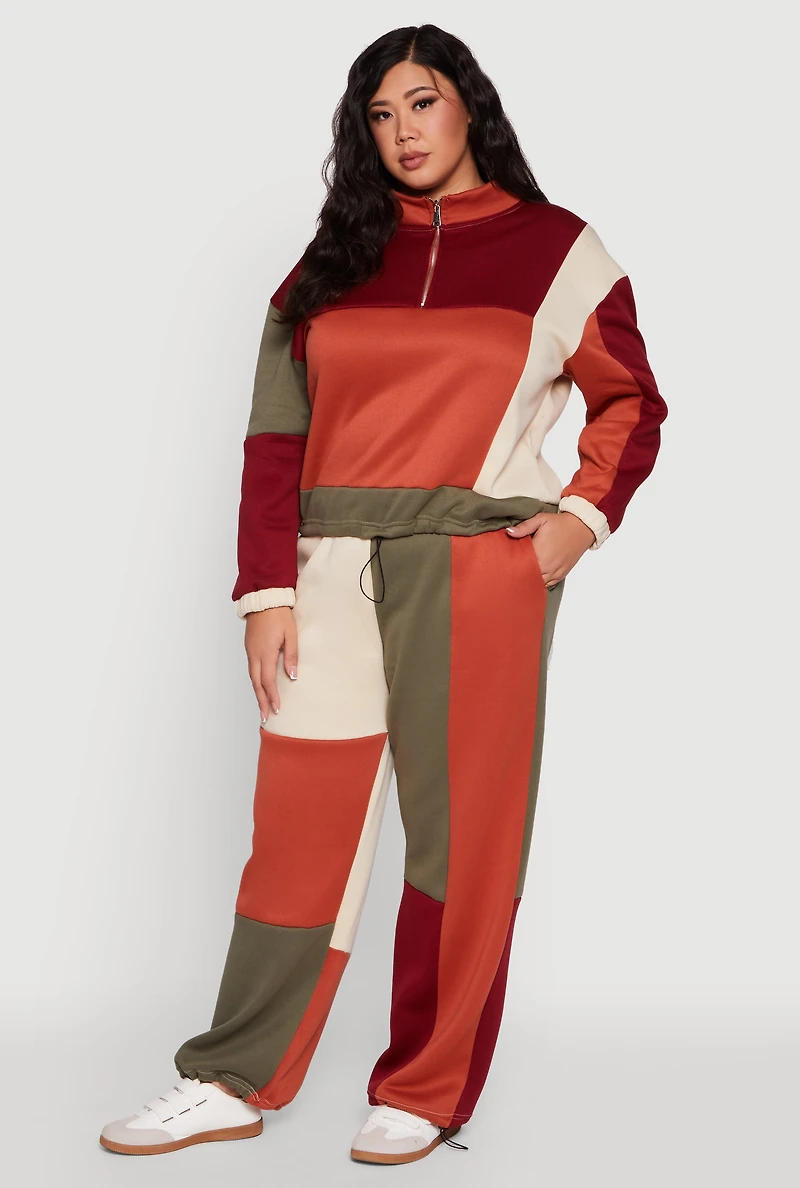 Womens Plus Color Blocked Zip Mock Neck Sweatshirt, Multi,