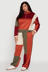 Womens Plus Color Blocked Zip Mock Neck Sweatshirt, Multi,