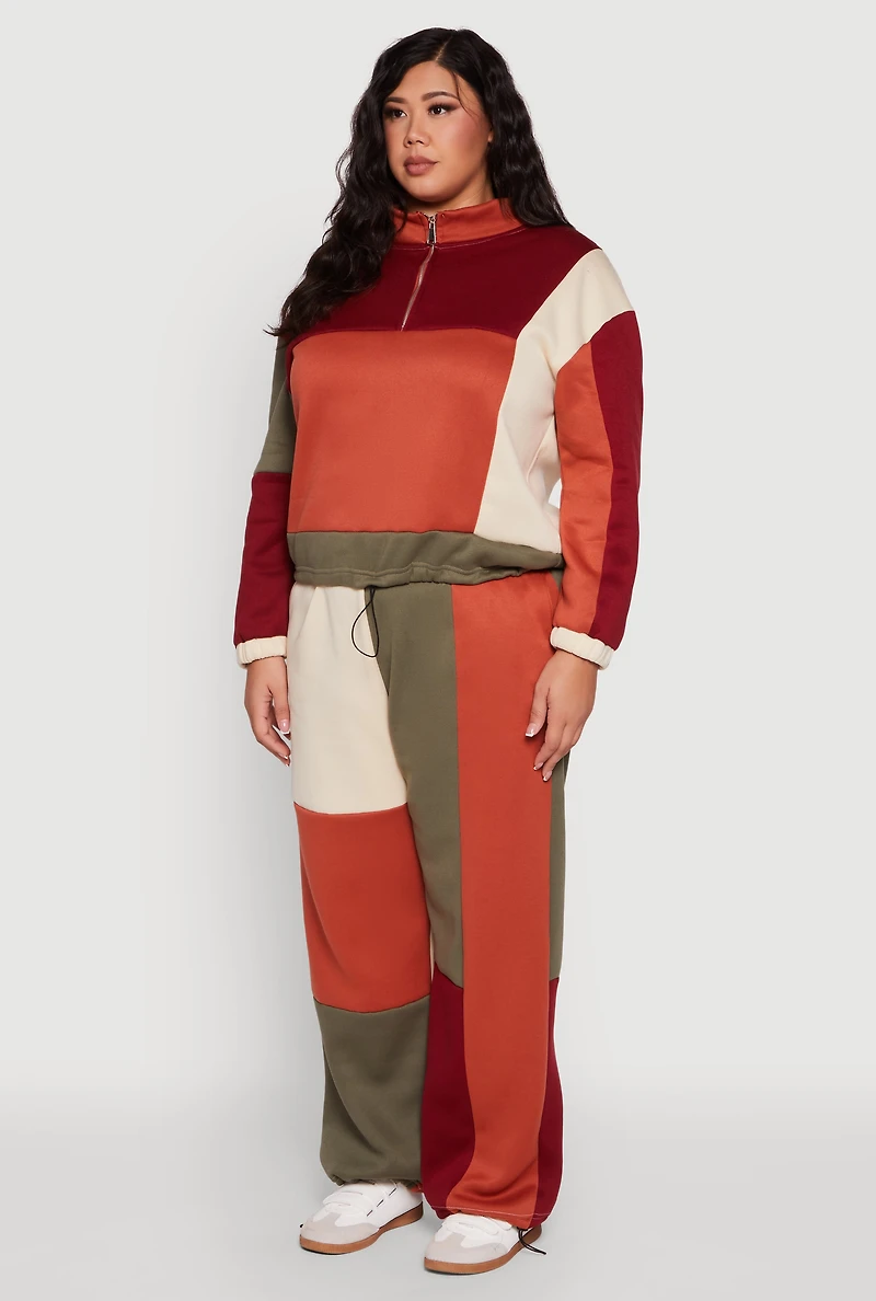 Womens Plus Color Blocked Zip Mock Neck Sweatshirt, Multi,