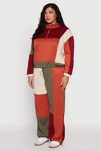 Womens Plus Color Blocked Zip Mock Neck Sweatshirt, Multi,