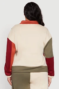 Womens Plus Color Blocked Zip Mock Neck Sweatshirt, Multi,