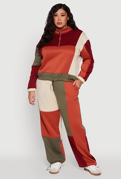 Womens Plus Color Blocked High Waisted Wide Leg Joggers, Multi,