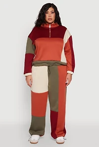 Womens Plus Color Blocked High Waisted Wide Leg Joggers, Multi,