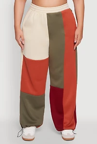 Womens Plus Color Blocked High Waisted Wide Leg Joggers, Multi,