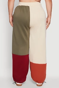 Womens Plus Color Blocked High Waisted Wide Leg Joggers, Multi,
