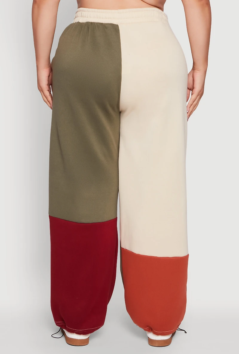 Womens Plus Size Color Blocked High Waisted Wide Leg Joggers, Multi, Size 3X