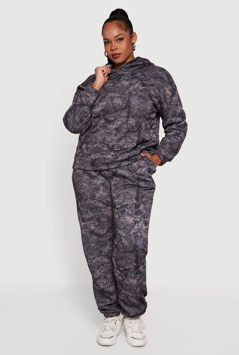 Plus High Waisted Hunter Camo Fleece Sweatpants