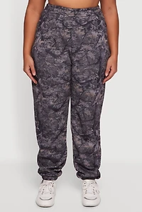 Womens Plus Size High Waisted Hunter Camo Fleece Sweatpants, Grey, Size 1X