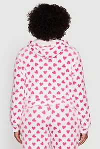Womens Plus Size Velour Heart Print Zip Front Hoodie, Multi, Size 1X