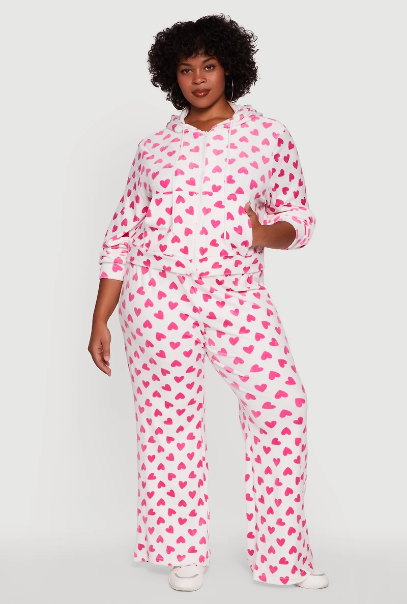 Womens Plus Size Velour Heart Print Drawstring Waist Sweatpants, Multi, Size 3X