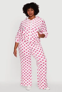 Womens Plus Size Velour Heart Print Drawstring Waist Sweatpants, Multi, Size 3X