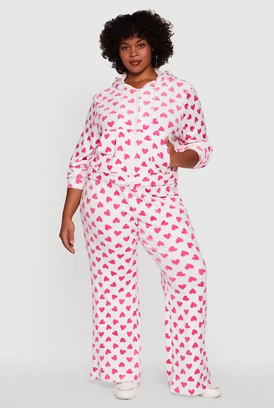 Womens Plus Size Velour Heart Print Drawstring Waist Sweatpants, Multi, Size 3X