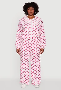 Womens Plus Size Velour Heart Print Drawstring Waist Sweatpants, Multi, Size 3X