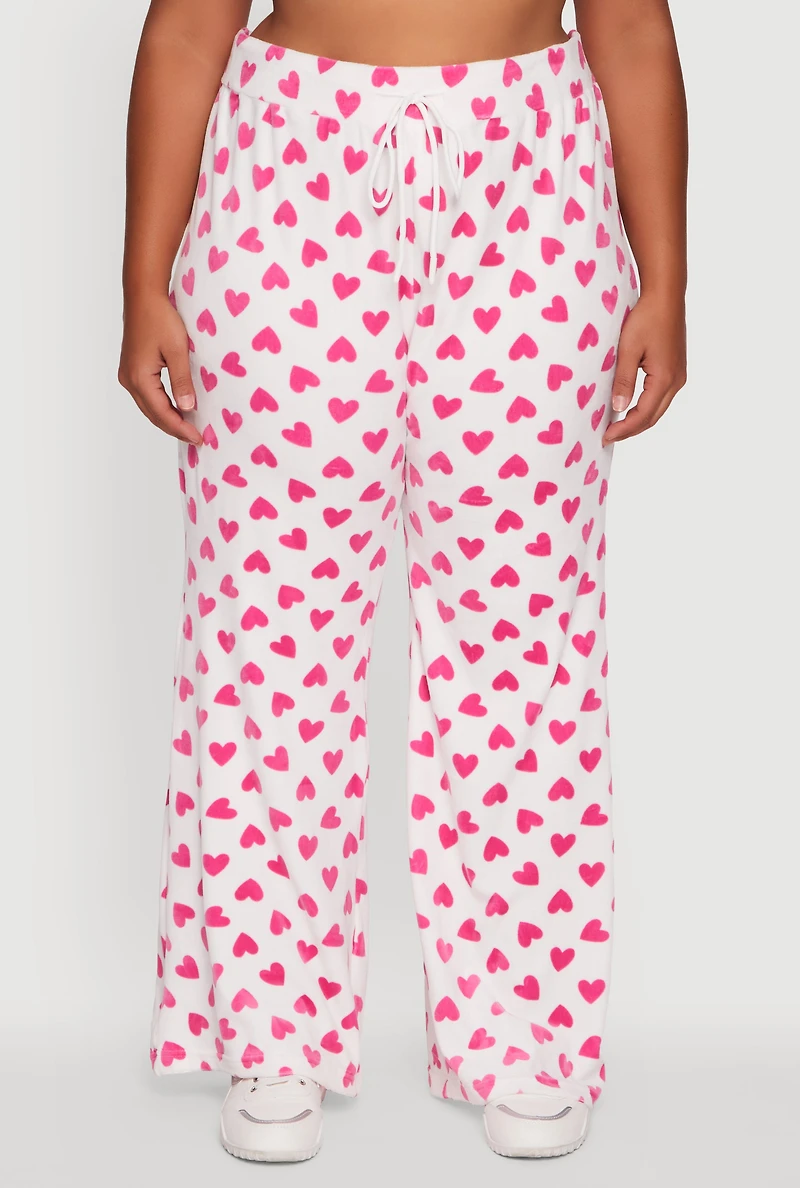 Womens Plus Size Velour Heart Print Drawstring Waist Sweatpants, Multi, Size 3X