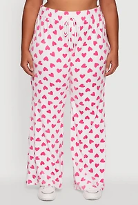Womens Plus Size Velour Heart Print Drawstring Waist Sweatpants, Multi, Size 3X