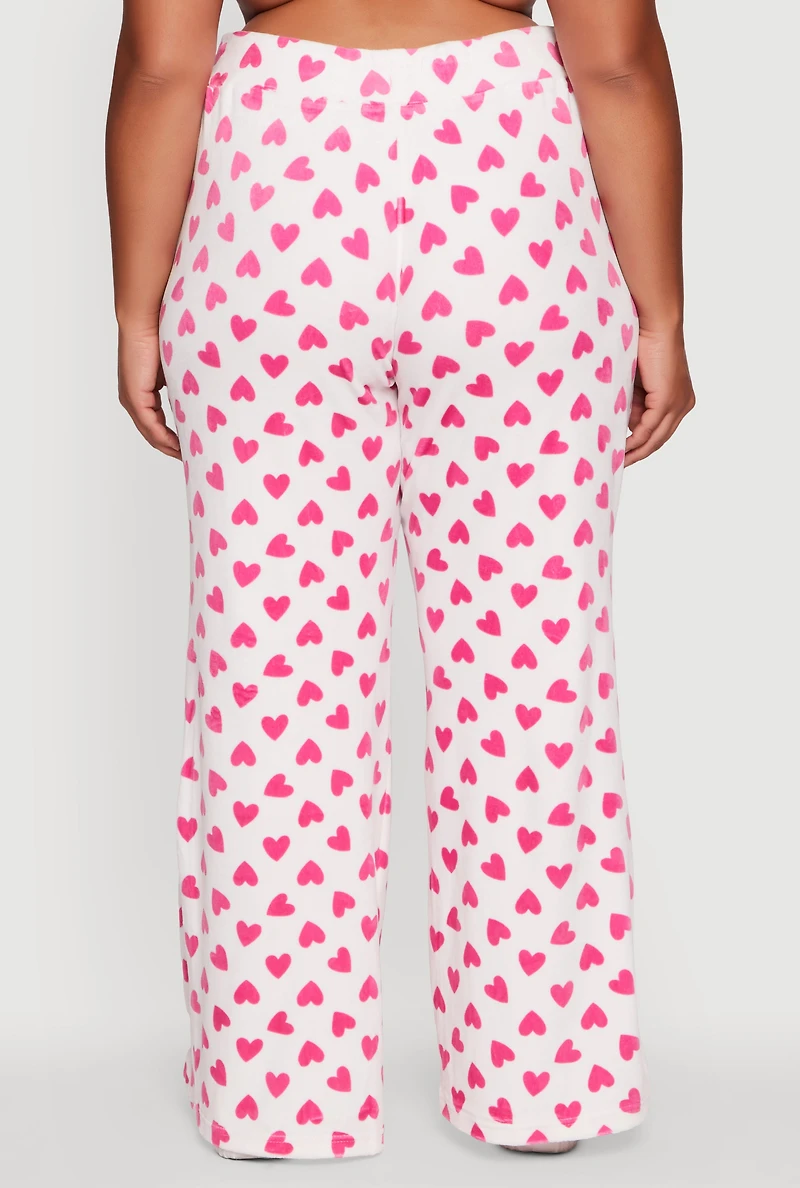 Womens Plus Size Velour Heart Print Drawstring Waist Sweatpants, Multi, Size 3X