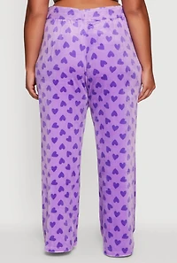 Womens Plus Size Velour Heart Print Drawstring Waist Sweatpants, Purple, Size 2X