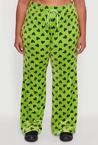 Womens Plus Velour Heart Print Drawstring Waist Sweatpants,