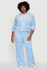 Womens Plus Size Velour Heart Print Drawstring Waist Sweatpants, Blue, Size 2X