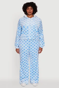 Womens Plus Size Velour Heart Print Drawstring Waist Sweatpants, Blue, Size 2X