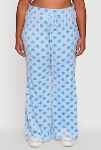 Womens Plus Size Velour Heart Print Drawstring Waist Sweatpants, Blue, Size 2X