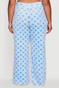 Womens Plus Size Velour Heart Print Drawstring Waist Sweatpants, Blue, Size 2X
