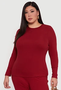 Plus Ribbed Knit Long Sleeve Top