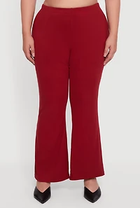 Plus High Waisted Rib Knit Flare Leg Pants