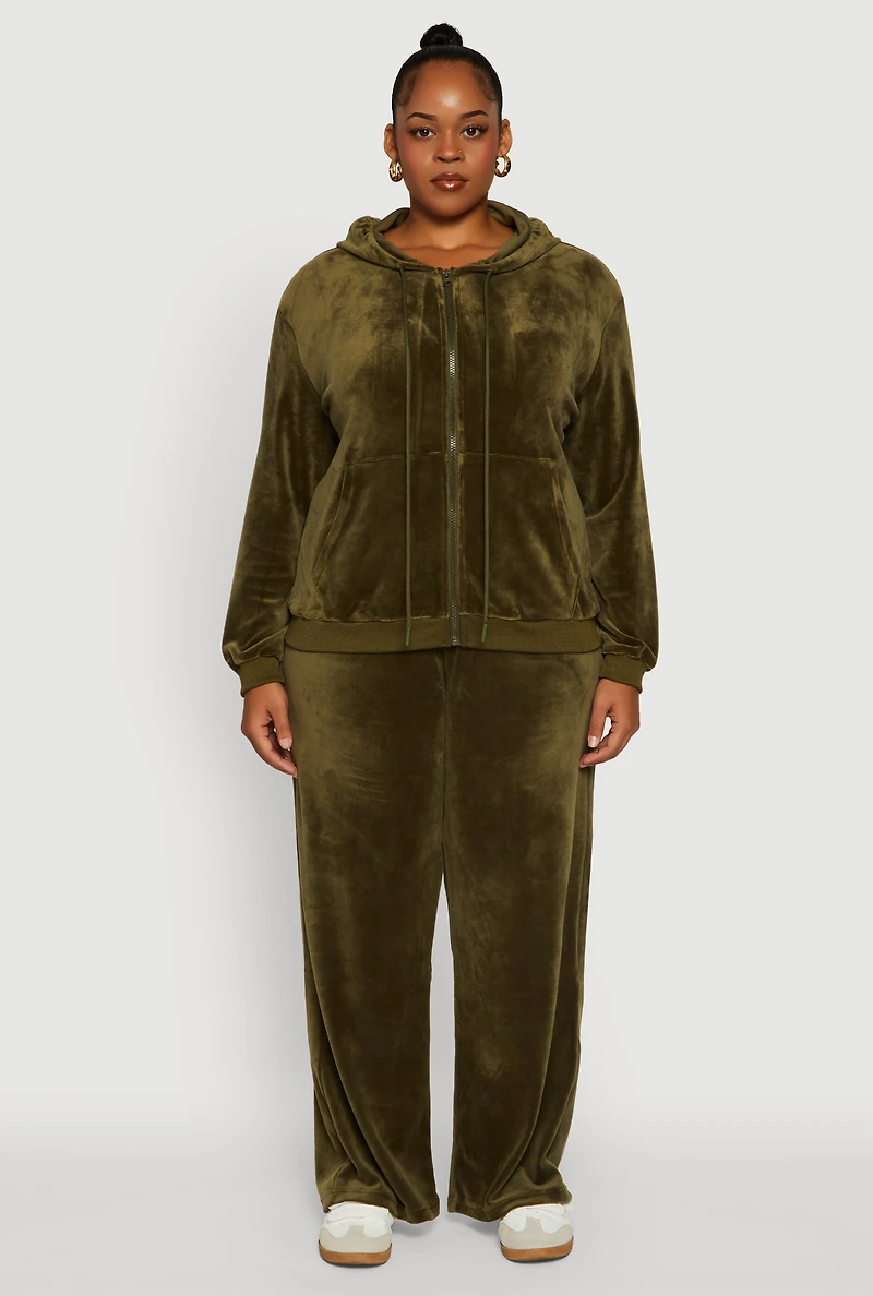 Womens Plus Velour Zip Front Hooded Sweatshirt, 3X