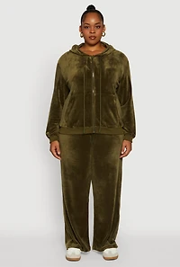 Womens Plus Velour Zip Front Hooded Sweatshirt, 3X