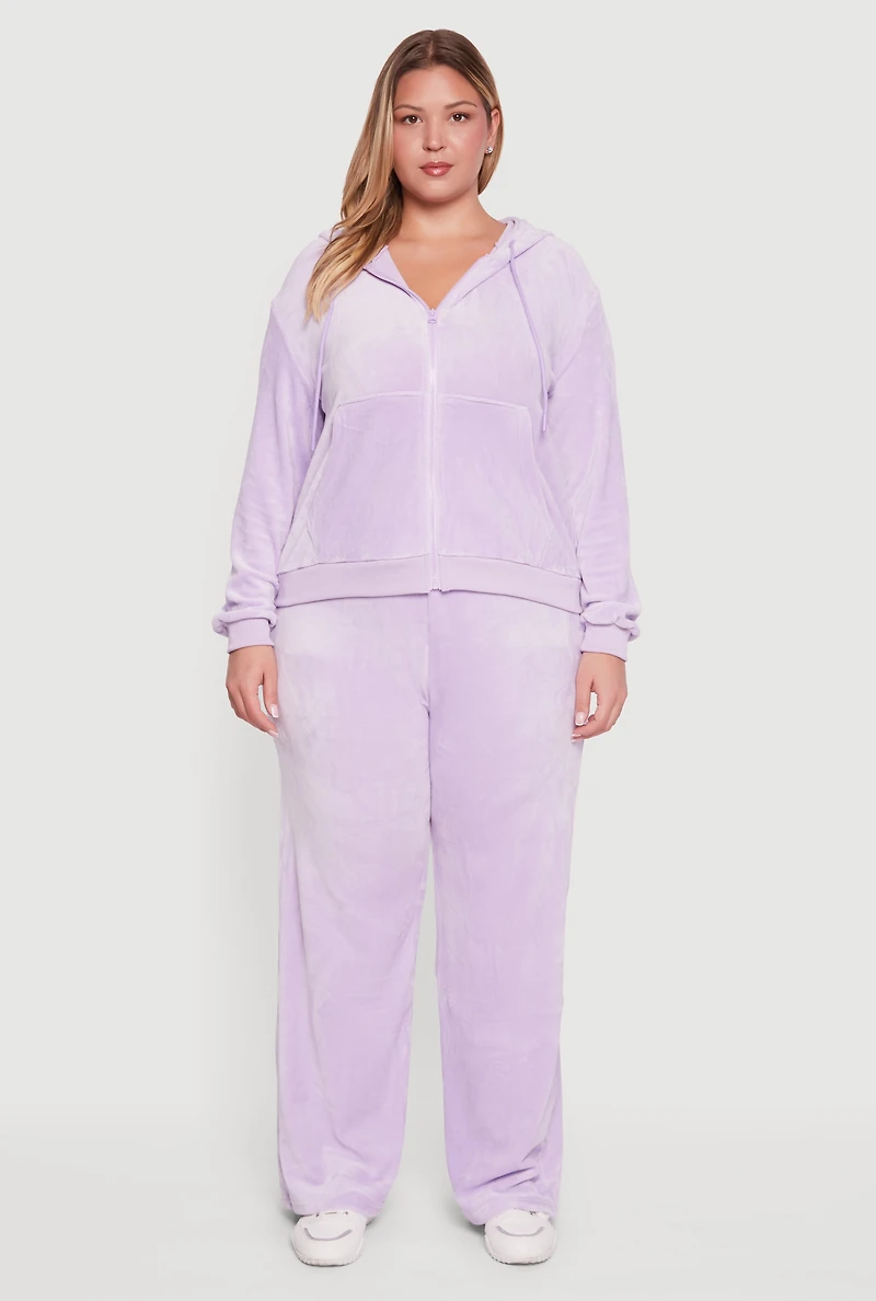 Womens Plus Size Velour Zip Front Hooded Sweatshirt, Purple, Size 2X