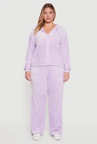 Womens Plus Size Velour Zip Front Hooded Sweatshirt, Purple, Size 2X