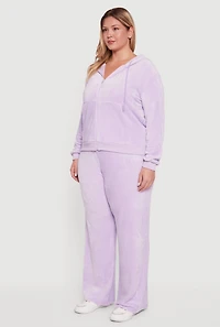 Womens Plus Size Velour Zip Front Hooded Sweatshirt, Purple, Size 2X