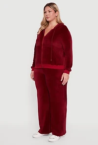 Womens Plus Velour Zip Front Hooded Sweatshirt,