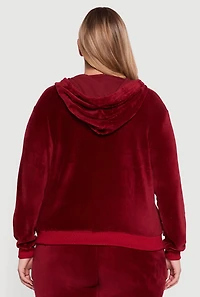 Womens Plus Velour Zip Front Hooded Sweatshirt,