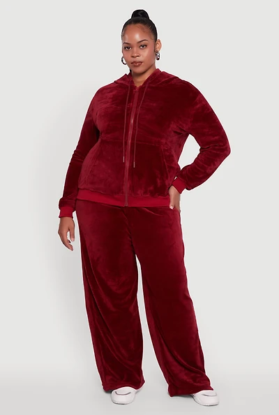 Plus Velour High Waisted Wide Leg Sweatpants