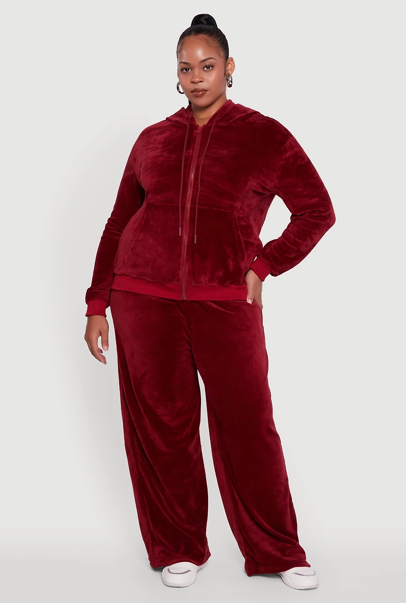 Plus Velour High Waisted Wide Leg Sweatpants