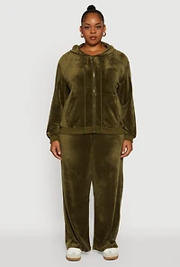 Womens Plus Velour High Waisted Wide Leg Sweatpants, Green,