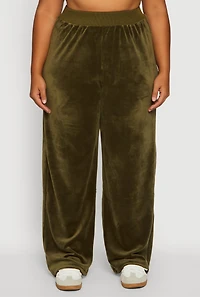 Womens Plus Velour High Waisted Wide Leg Sweatpants, Green,