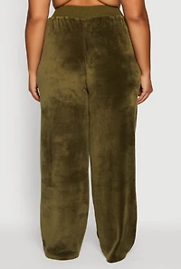 Womens Plus Velour High Waisted Wide Leg Sweatpants, Green,