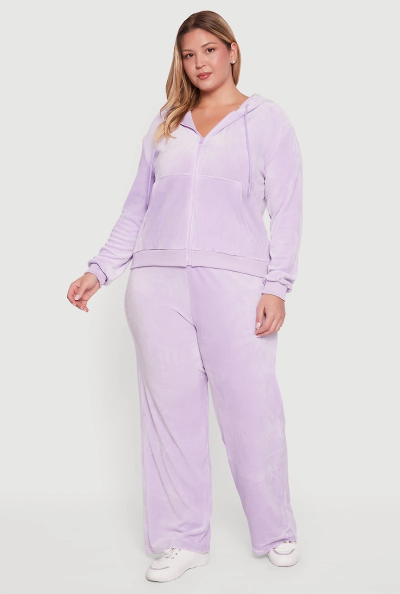 Womens Plus Size Velour High Waisted Wide Leg Sweatpants, Purple, Size 2X