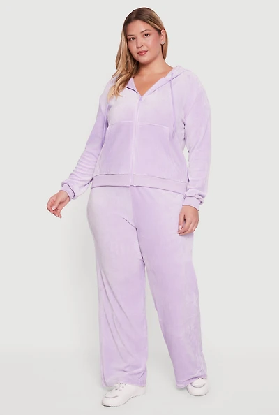 Womens Plus Size Velour High Waisted Wide Leg Sweatpants, Purple, Size 2X