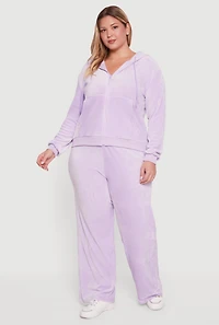 Womens Plus Size Velour High Waisted Wide Leg Sweatpants, Purple, Size 2X