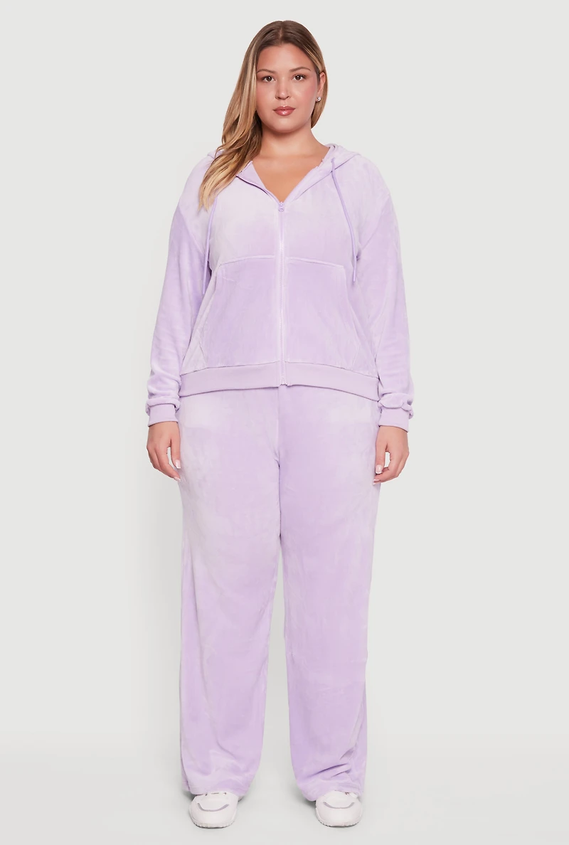 Womens Plus Size Velour High Waisted Wide Leg Sweatpants, Purple, Size 2X