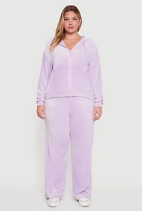 Womens Plus Size Velour High Waisted Wide Leg Sweatpants, Purple, Size 2X