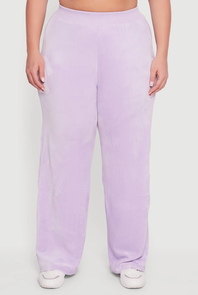 Womens Plus Size Velour High Waisted Wide Leg Sweatpants, Purple, Size 2X