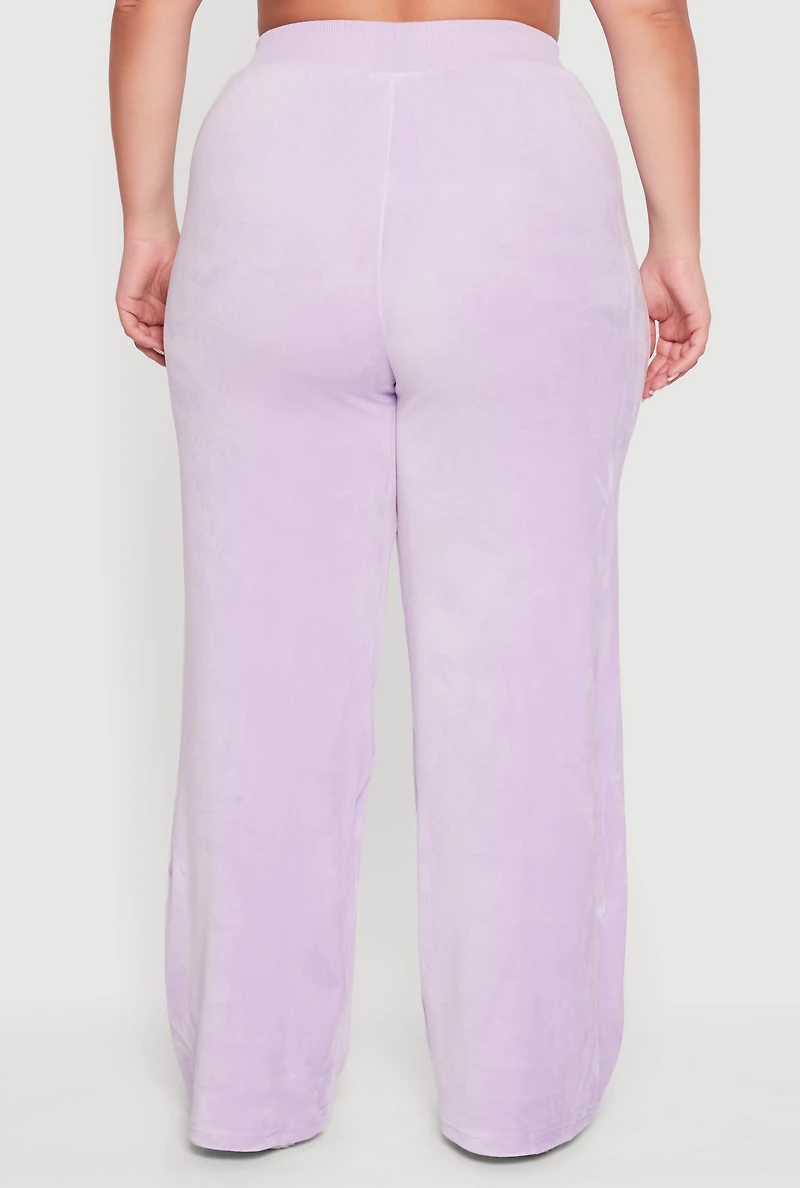 Womens Plus Size Velour High Waisted Wide Leg Sweatpants, Purple, Size 2X
